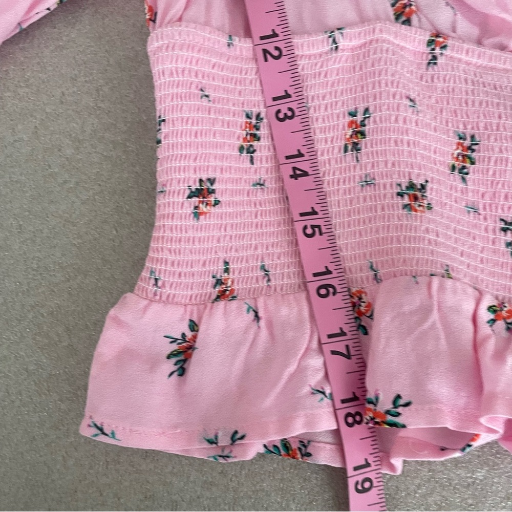 AFRM Pink Floral Print Crop Smocked Top Size Large - Picture 6 of 9